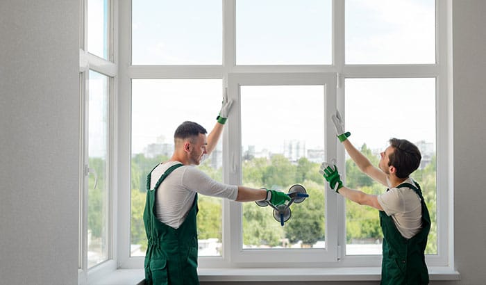 Glazier replacing broken glass in London property